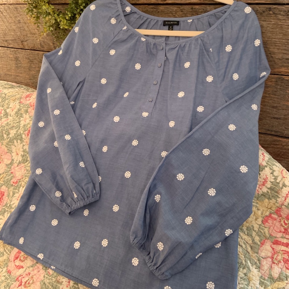 Talbots Medium Misses Like new denim chambray blouse. Cotton